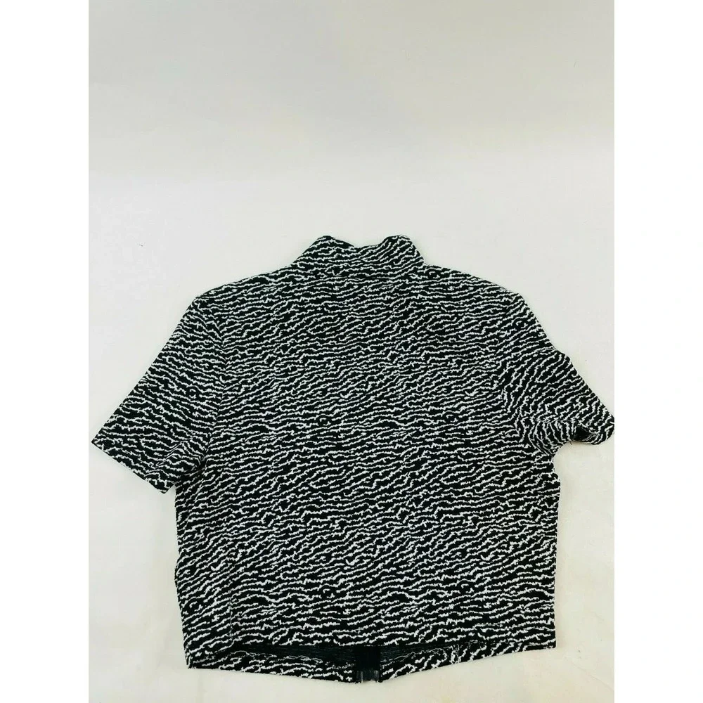 Topshop Crop Shirt Women's Size 10 Black White Zebra Print Full Zip Short Sleeve - Picture 2 of 8